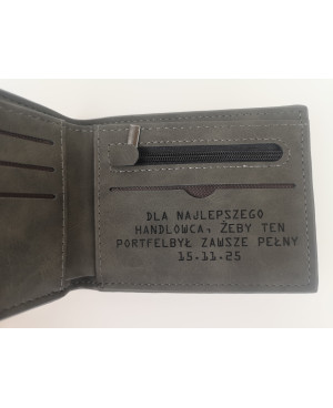 Męski portfel biznesowy PU – personalizowany, brązowy i szary